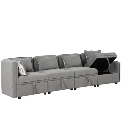 122.8" Minimalist Convertible Modular Sofa, Upholstered Sectional Sofa Couch With 5 Pillows-ModernLuxe - Image 9