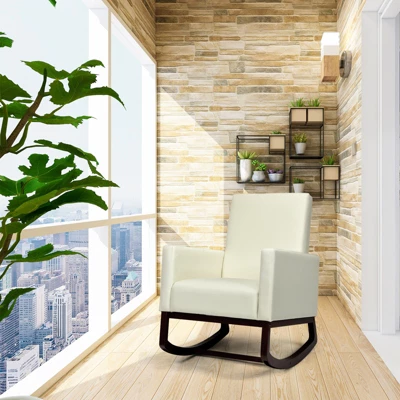 Tangkula 2-in-1 Upholstered Rocking Chair With Wood Leg & Pillow Relax Sofa Chair Light Grey/Beige/Dark Gray - Image 2