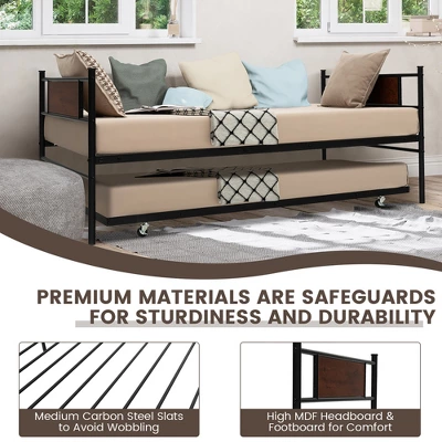 Costway Twin 2-In-1 Daybed Frame With Trundle Bed Set Steel Platform Sofa Bed Black - Image 6