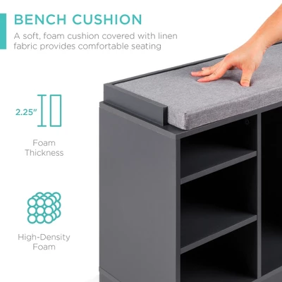 Best Choice Products 46in Shoe Storage Organization Rack Bench For Entryway, Bedroom W/ Padded Seat, 10 Cubbies - Gray - Image 3