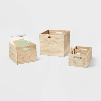 3 Compartment Light Wood Crate Natural - Brightroom™ - Image 3