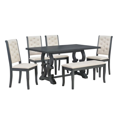 6 PCS Retro Dining Set With Unique-designed Table And Upholstered Chair-ModernLuxe - Image 7