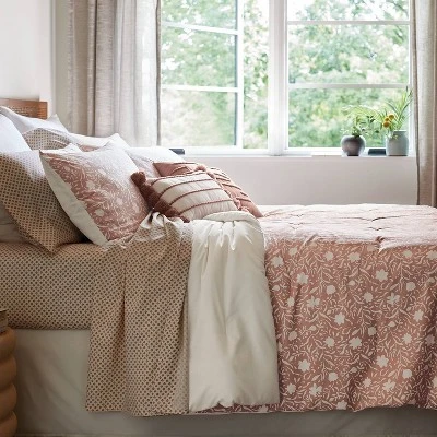 12pc Floral Boho Comforter & Sheets Set Terracotta Pink - Threshold™ - Image 9