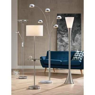 Possini Euro Design Infini Mid Century Modern Arc Floor Lamp 78" Tall Chrome 5 Light Swivel Dome Shades For Living Room Reading Bedroom Office House - Image 8