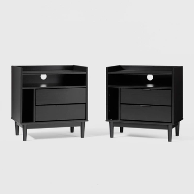2pk Mid-Century Modern Solid Wood 2 Drawer Storage Nightstands - Saracina Home - Image 7