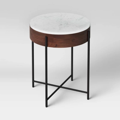 Birkdale Round Marble/Wood End Table White - Threshold™ - Image 2