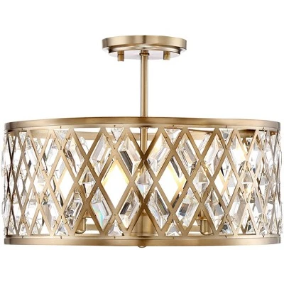 Possini Euro Design Tanz Modern Ceiling Light Semi Flush Mount Fixture 16 1/2" Wide Satin Brass 3-Light Clear Glass Crystal For Bedroom Kitchen House - Image 2