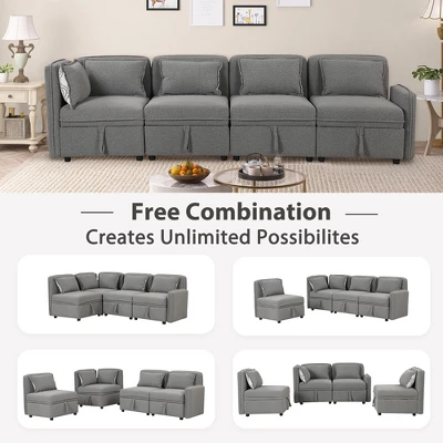 122.8" Minimalist Convertible Modular Sofa, Upholstered Sectional Sofa Couch With 5 Pillows-ModernLuxe - Image 4
