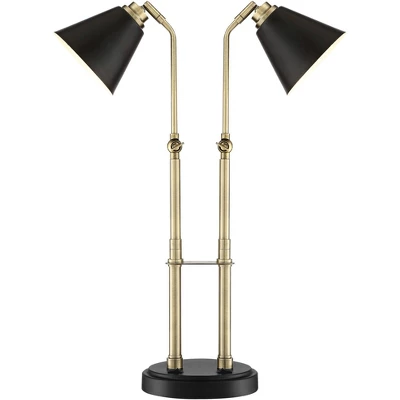 Possini Euro Design Sentry Modern Mid Century Desk Lamp 23" High Black Brass With USB Charging Port LED Adjustable Cone Shade For Bedroom Living Room - Image 7