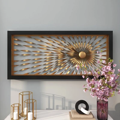 Metal Sunburst Coiled Ribbon Wall Decor With Black Frame Gold - Olivia & May - Image 8