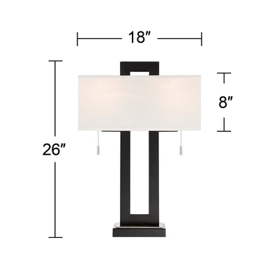 360 Lighting Neil Modern Rustic Table Lamp 26" High Black Metal With USB Charging Port White Rectangular Shade For Bedroom Living Room Bedside Desk - Image 8