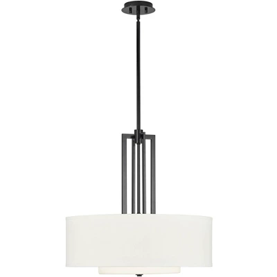 Possini Euro Design Sundry Semi Gloss Black Drum Pendant Chandelier 24" Wide Modern Double Shade 4-Light Fixture For Dining Room Foyer Kitchen Island - Image 6
