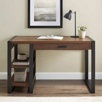 48" Industrial Farmhouse Tech Desk With USB Dark Walnut - Saracina Home - Image 3