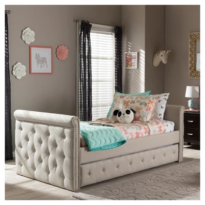 Twin Swanson Modern And Contemporary Fabric Tufted Daybed With Roll-Out Trundle Guest Bed - Baxton Studio - Image 7