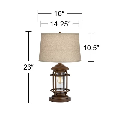 Franklin Iron Works Andreas Industrial Table Lamp 26" High Brown Metal With Nightlight LED And USB Charging Port Oatmeal Shade For Living Room Desk - Image 5