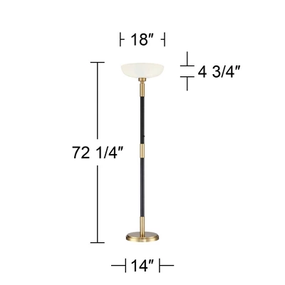 Possini Euro Design Modern Torchiere Floor Lamp Light Blaster LED 72.25" Tall Antique Brass And Matte Black Opal Glass For Living Room Bedroom - Image 7