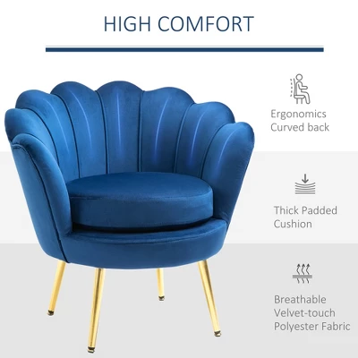 HomCom Elegant Velvet Upholstered Accent Leisure Club Chair With Gold Metal Legs - Image 3