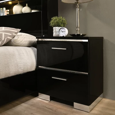 Shorehaven 2 Drawer Nightstand With USB Plug Black - MiBasics
