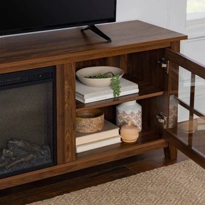 Tasi Transitional Farmhouse Glass Window Pane Door With Electric Fireplace TV Stand For TVs Up To 80" - Saracina Home - Image 5