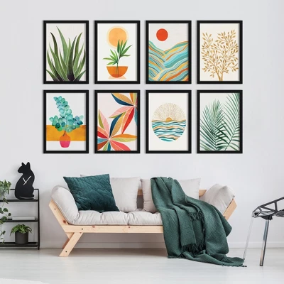 Modern Tropical Greenery By Modern Tropical - Modern Botanical 8 Piece Black Framed Art Set - Americanflat