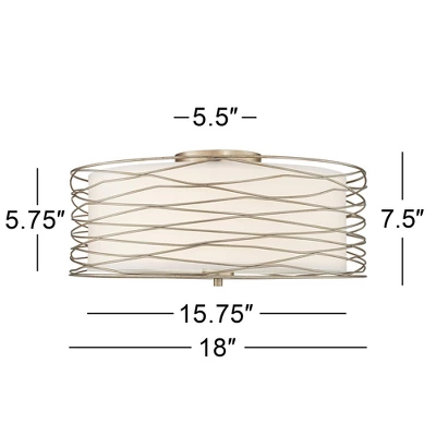 Possini Euro Design Modern Ceiling Light Flush Mount Fixture Antique Silver Leaf 18" Wide Wavy Spun White Drum For Bedroom Kitchen - Image 6