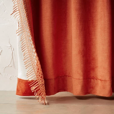 1pc Light Filtering Velvet Macrame Trim Window Curtain Panel Burnt Orange - Opalhouse™ Designed With Jungalow™ - Image 2
