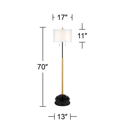 Possini Euro Design Roxie Modern Floor Lamp With Riser 65 1/2" Tall Brass Black Metal Sheer Linen Double Drum Shade For Living Room Bedroom Office - Image 7