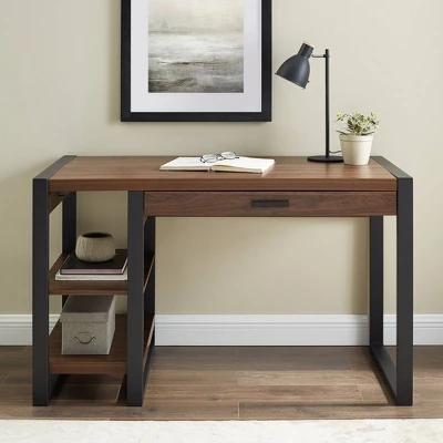 48" Industrial Farmhouse Tech Desk With USB Dark Walnut - Saracina Home - Image 2