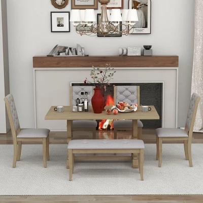 6 PCS Retro Dining Set With Unique-designed Table And Upholstered Chair-ModernLuxe - Image 2