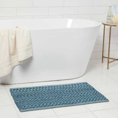 20"x32" Mixed Texture Chenille Bath Rug Teal Blue - Threshold™