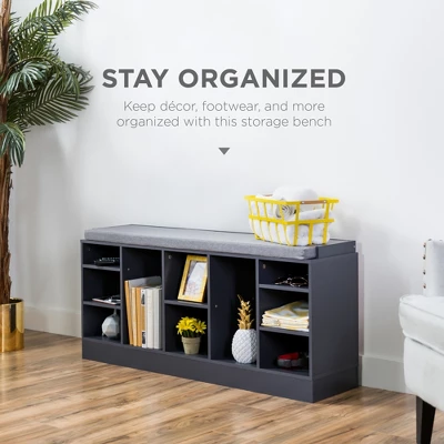 Best Choice Products 46in Shoe Storage Organization Rack Bench For Entryway, Bedroom W/ Padded Seat, 10 Cubbies - Gray - Image 5