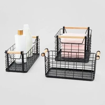 Wire Natural Wood Handles Milk Crate - Brightroom™ - Image 3