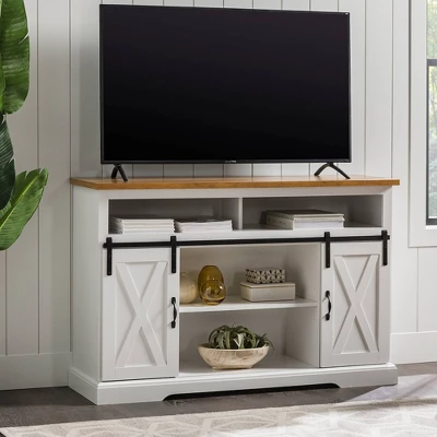 Transitional Sliding Barndoor Highboy TV Stand For TVs Up To 58" - Saracina Home - Image 15
