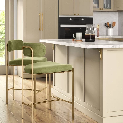 Orion Luxe Backed Counter Height Barstool With Brass Legs Olive Green Velvet - Threshold™