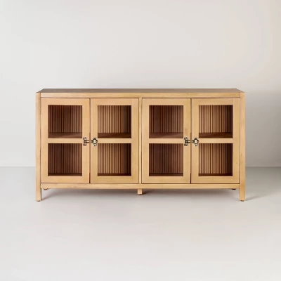 Grooved Wood With Glass 4-Door Sideboard Buffet Cabinet- Natural - Hearth & Hand™ With Magnolia - Image 2
