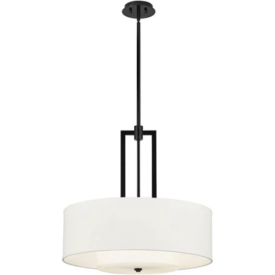 Possini Euro Design Sundry Semi Gloss Black Drum Pendant Chandelier 24" Wide Modern Double Shade 4-Light Fixture For Dining Room Foyer Kitchen Island - Image 8