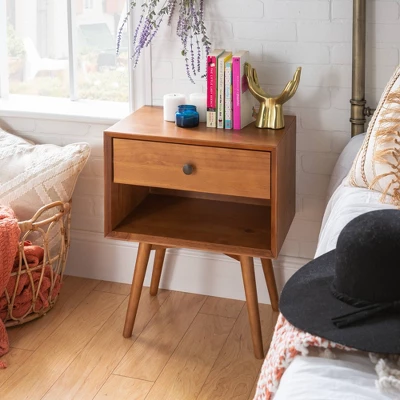 Greenberg 1 Drawer Mid-Century Modern Solid Wood Nightstand - Saracina Home - Image 2