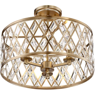 Possini Euro Design Tanz Modern Ceiling Light Semi Flush Mount Fixture 16 1/2" Wide Satin Brass 3-Light Clear Glass Crystal For Bedroom Kitchen House - Image 3