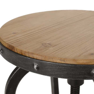 2pc Farmdale Industrial Firwood Adjustable Height Swivel Counter Height Barstools Antique Natural/Pewter - Christopher Knight Home - Image 7