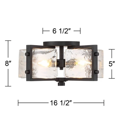 Possini Euro Design Adri Modern Ceiling Light Flush Mount Fixture Black 16 1/2" Wide Black 4-Light Textured Glass For Bedroom Kitchen Living Room Home - Image 5