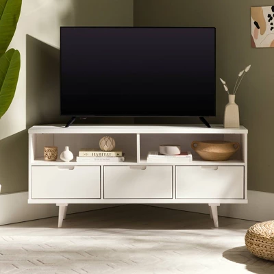 Cara Mid-Century Modern 3 Drawer Corner TV Stand For TVs Up To 58" - Saracina Home - Image 20