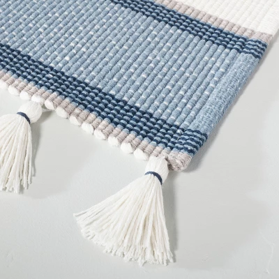 20" X 32" Color Block Stripe Tassels Bath Rug Faded Blue/White - Hearth & Hand™ With Magnolia - Image 2