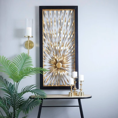 Metal Sunburst Coiled Ribbon Wall Decor With Black Frame Gold - Olivia & May - Image 7