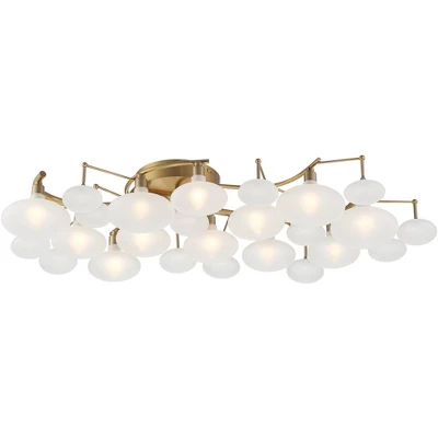 Possini Euro Design Lilypad Modern Ceiling Light Semi Flush Mount Fixture 30 1/4" Wide Warm Brass 12-Light Frosted Glass Shade For Bedroom Living Room - Image 4