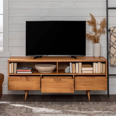 Cara Mid-Century Modern 3 Drawer TV Stand For TVs Up To 65" - Saracina Home - Image 13