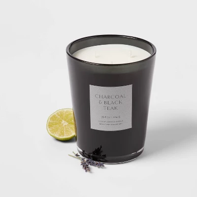 Colored Vase Glass With Dustcover & Black Teak Candle Black - Threshold™ - Image 2