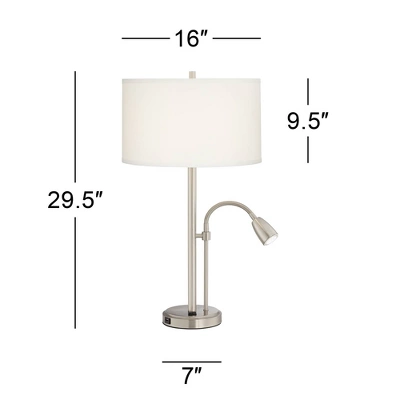 Possini Euro Design Traverse Modern Table Lamps Set Of 2 29 1/2" Tall Brushed Nickel With USB Charging Port LED Gooseneck White Drum Shade For Desk - Image 5