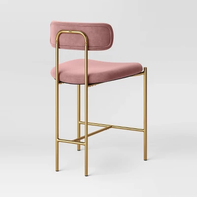 Orion Luxe Backed Counter Height Barstool With Brass Legs Blush Velvet - Threshold™ - Image 3