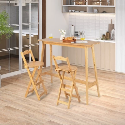 Costway Set Of 4 Bamboo Folding Barstools Counter Height Dining Chairs Installation Free - Image 3