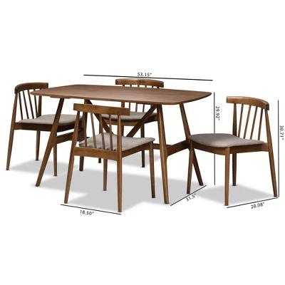 5pc Wyatt Midcentury Modern Walnut Wood Dining Set Beige/Brown - Baxton Studio - Image 8